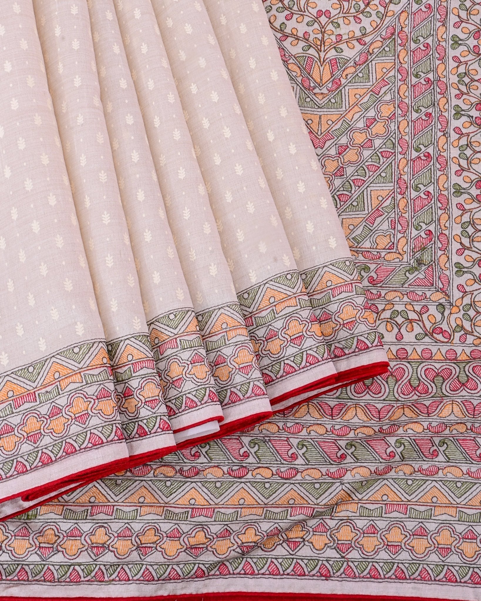 Off White Silk Embroidery Saree - Shop Vastram