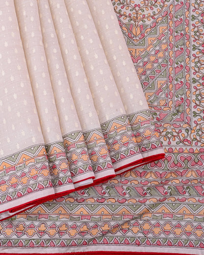 Off White Silk Embroidery Saree - Shop Vastram
