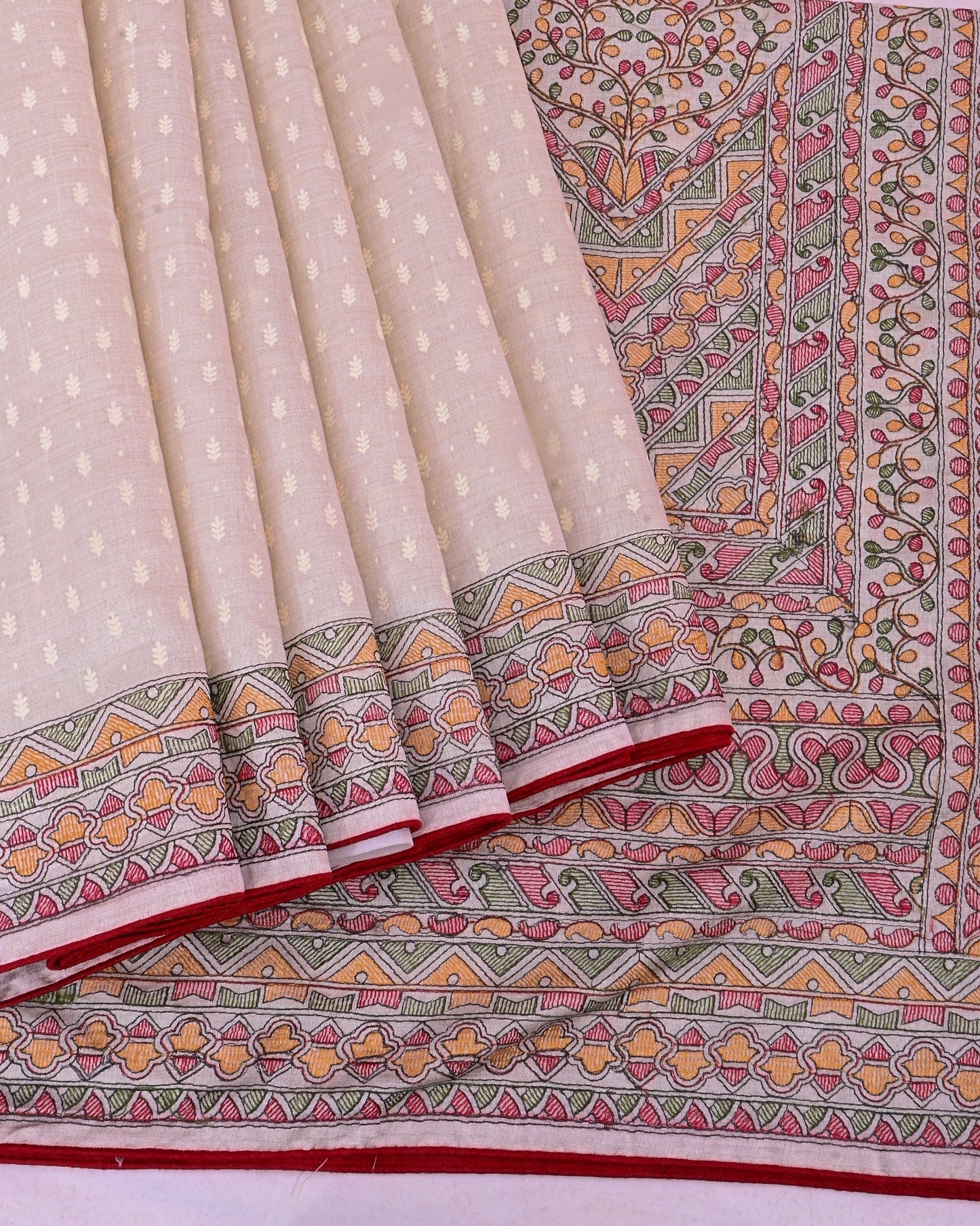 Off White Silk Embroidery Saree - Shop Vastram
