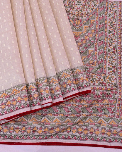 Off White Silk Embroidery Saree - Shop Vastram