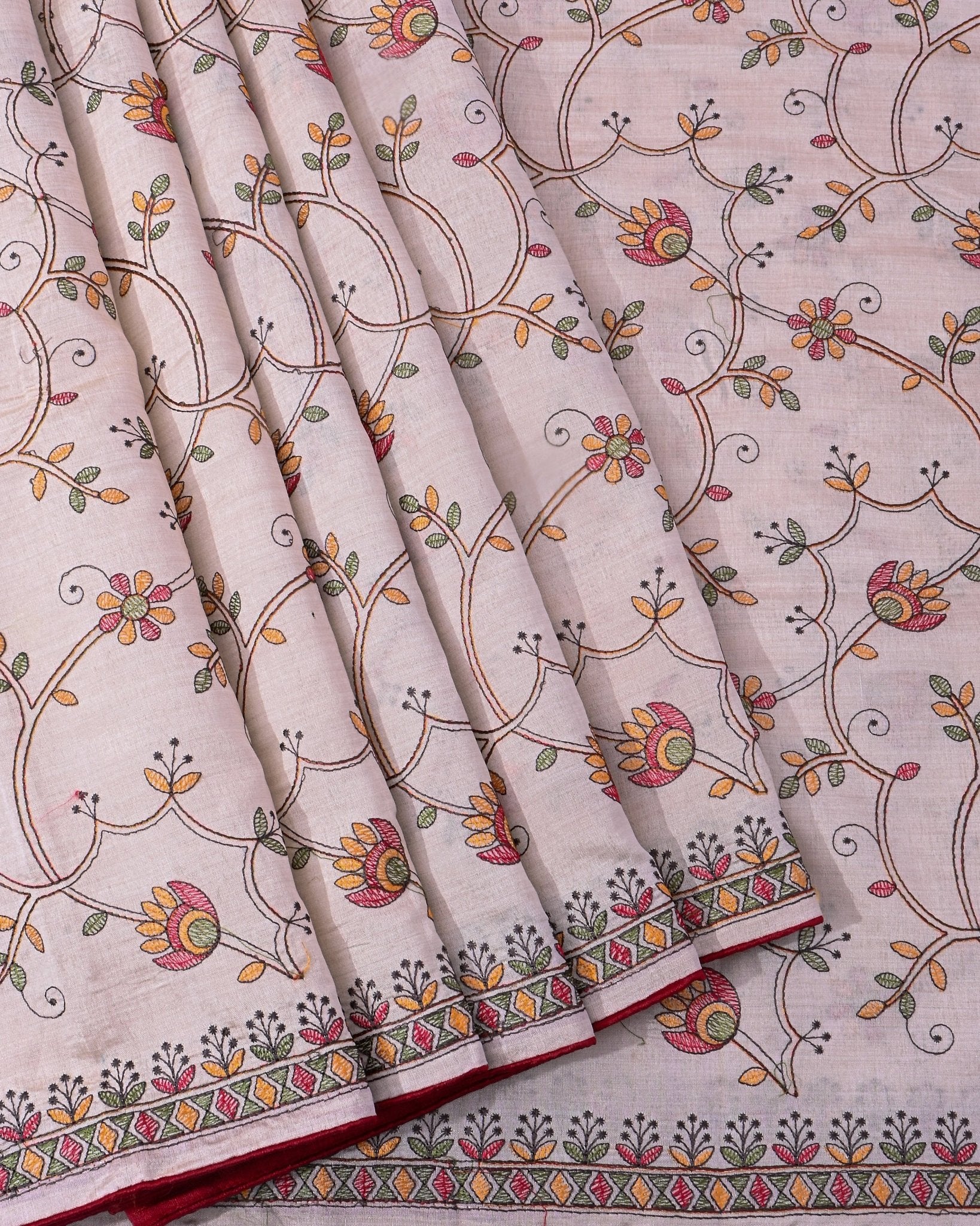 Off White Silk Embroidery Saree - Shop Vastram