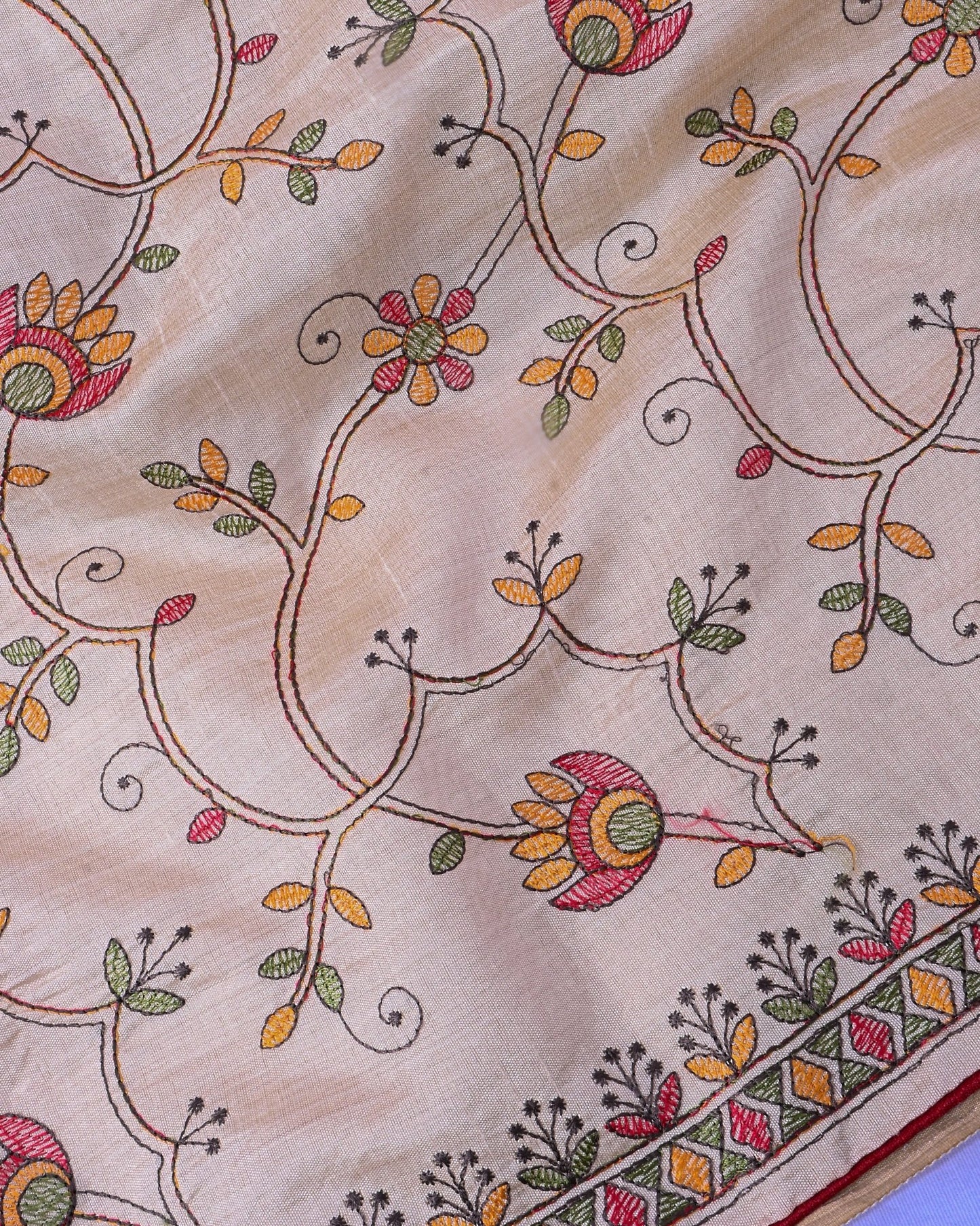 Off White Silk Embroidery Saree - Shop Vastram