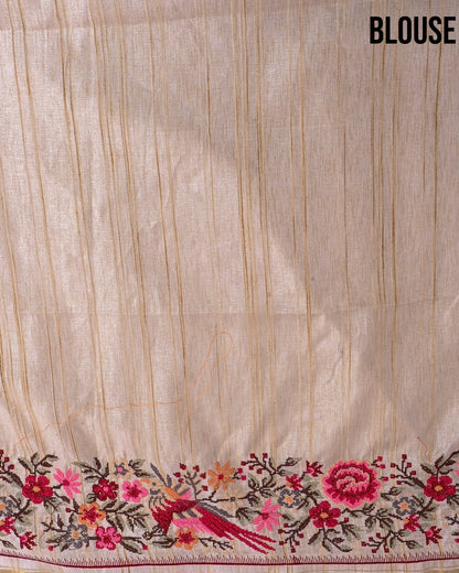 Off White Silk Embroidery Saree - Shop Vastram