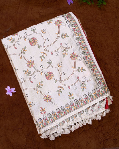 Off White Silk Embroidery Saree - Shop Vastram