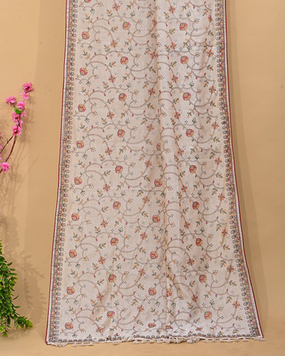 Off White Silk Embroidery Saree - Shop Vastram