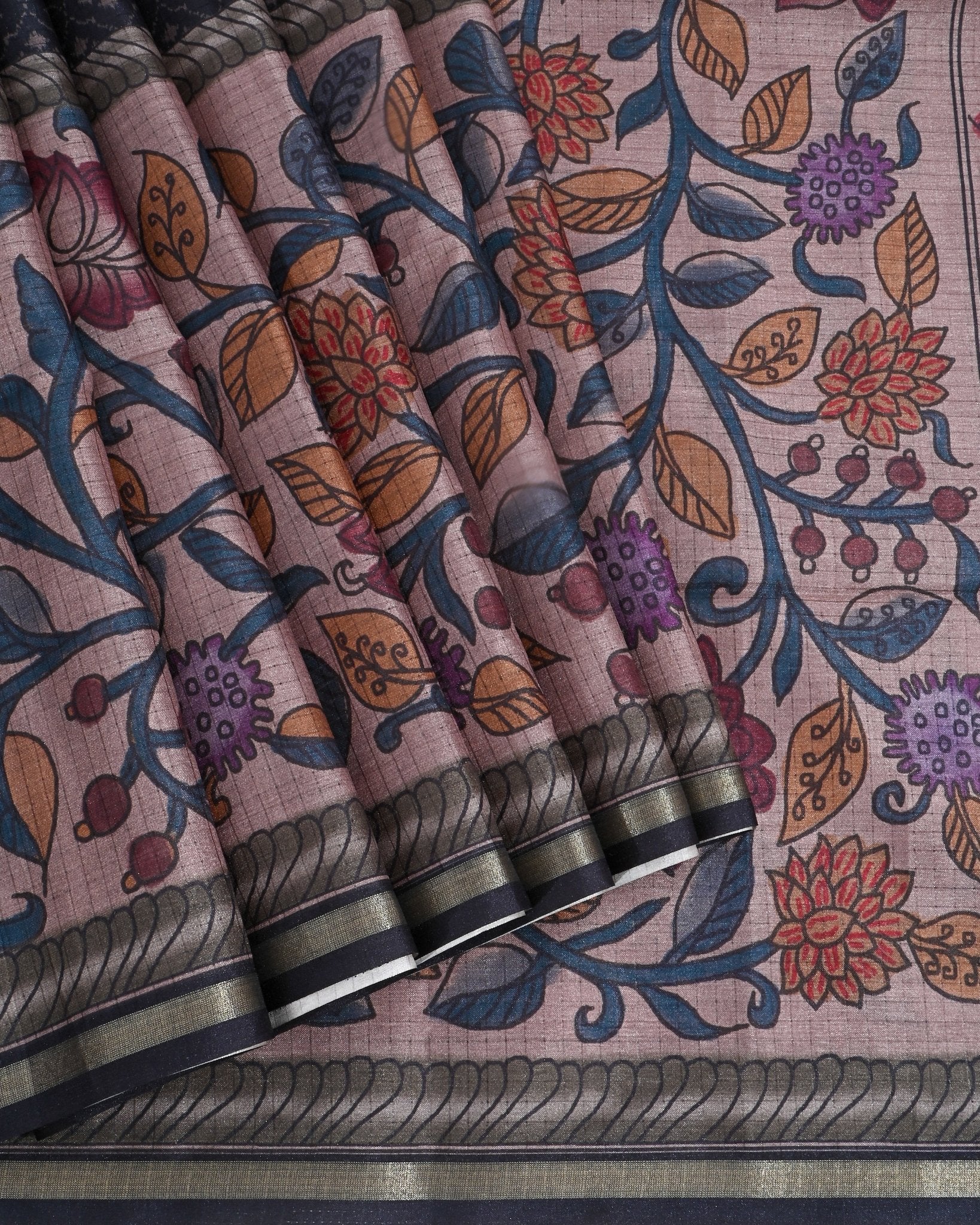 Off White Silk Printed Saree - Shop Vastram