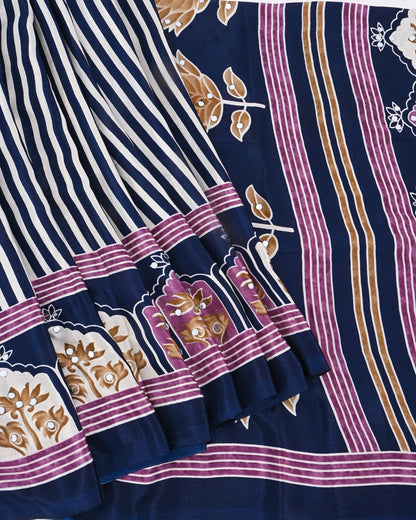 Off White Silk Printed Saree - Shop Vastram
