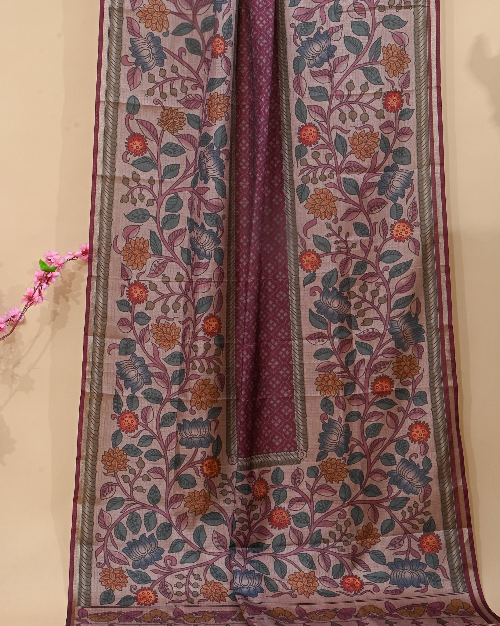 Off White Silk Printed Saree - Shop Vastram