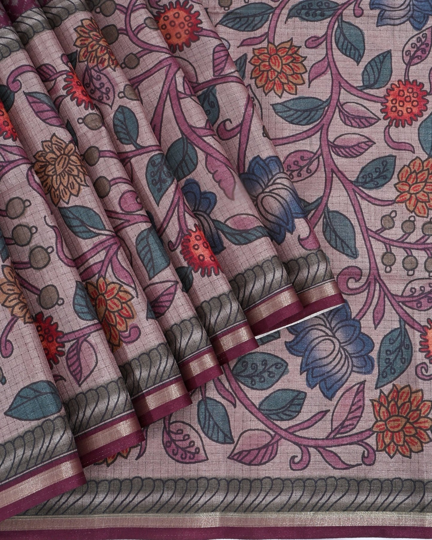 Off White Silk Printed Saree - Shop Vastram