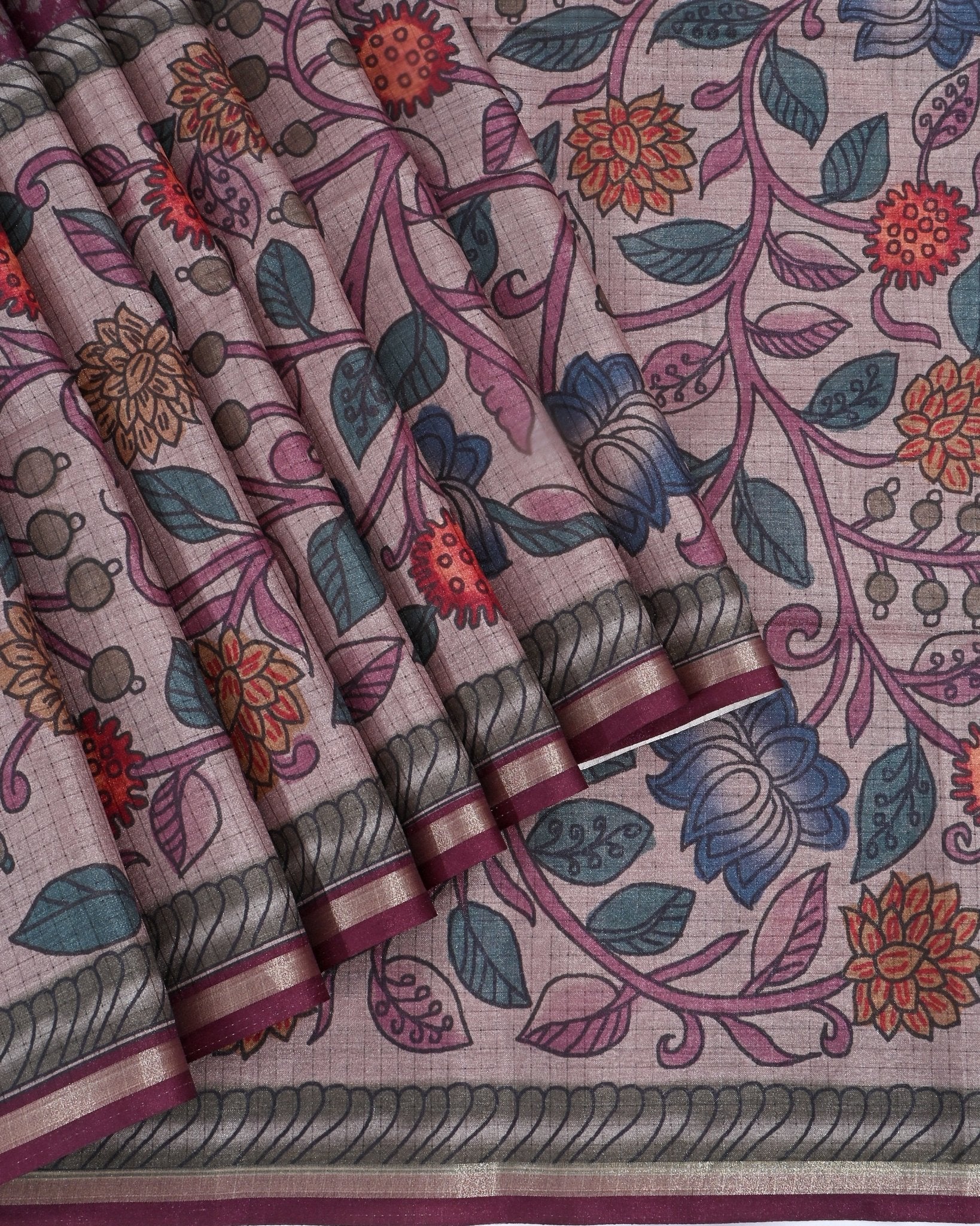 Off White Silk Printed Saree - Shop Vastram