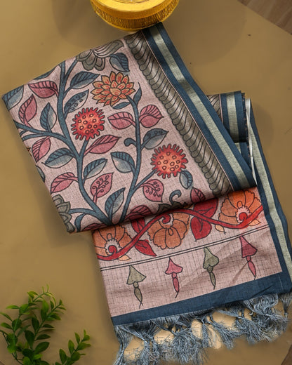 Off White Silk Printed Saree - Shop Vastram