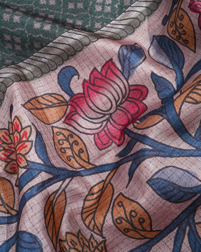 Off White Silk Printed Saree - Shop Vastram