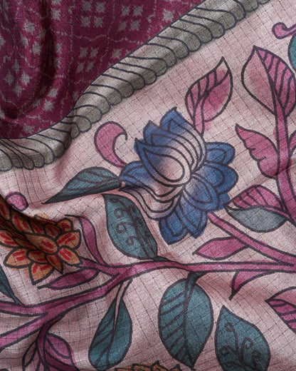Off White Silk Printed Saree - Shop Vastram