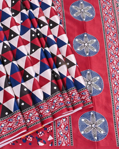 Off White Silk Printed Saree - Shop Vastram