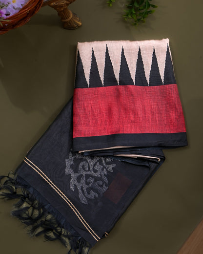 Off White Silk Printed Saree - Shop Vastram