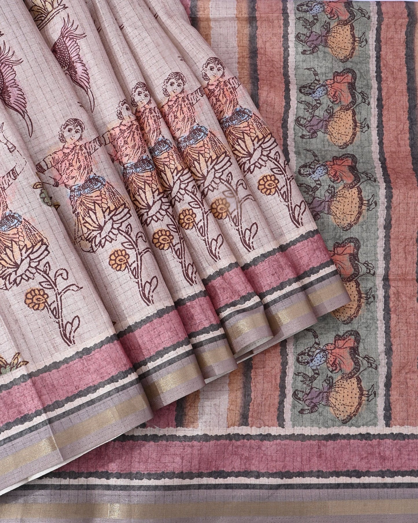 Off White Silk Printed Saree - Shop Vastram