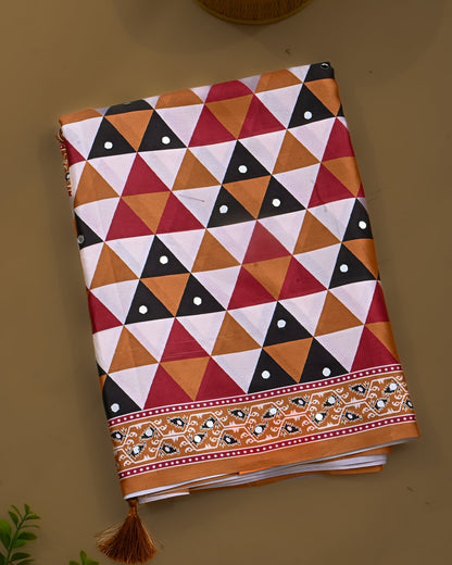 Off White Silk Printed Saree - Shop Vastram