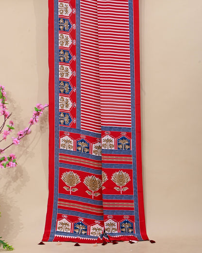 Off White Silk Printed Saree - Shop Vastram