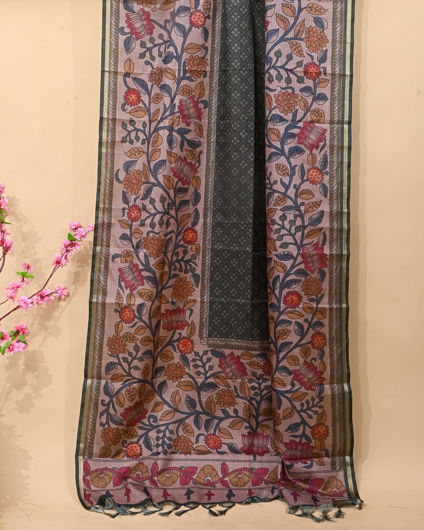 Off White Silk Printed Saree - Shop Vastram
