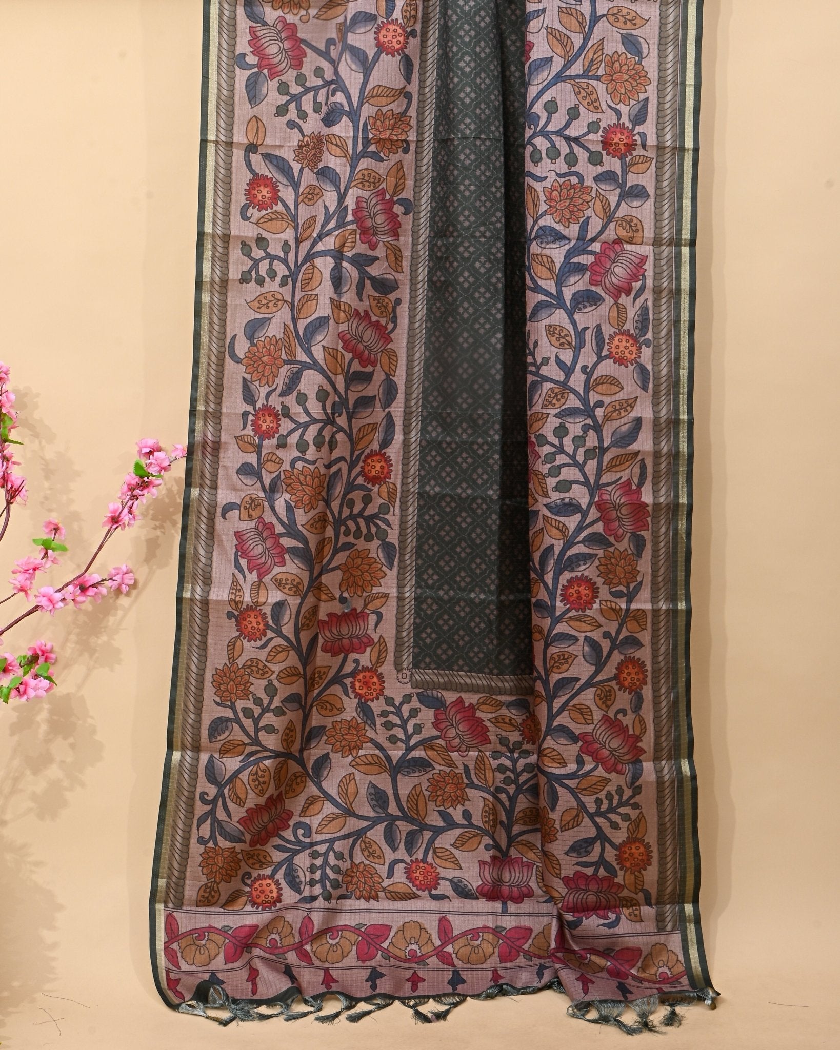 Off White Silk Printed Saree - Shop Vastram