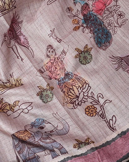 Off White Silk Printed Saree - Shop Vastram