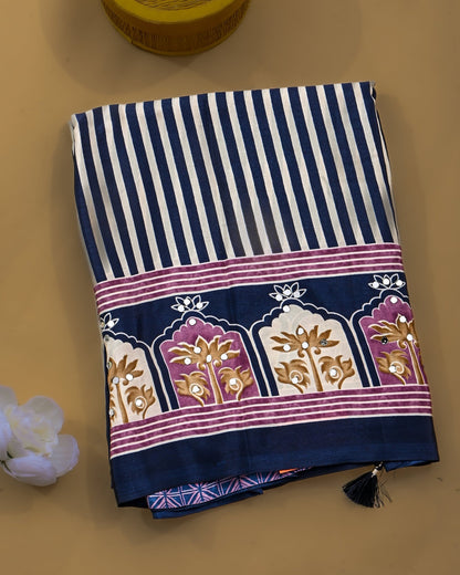 Off White Silk Printed Saree - Shop Vastram
