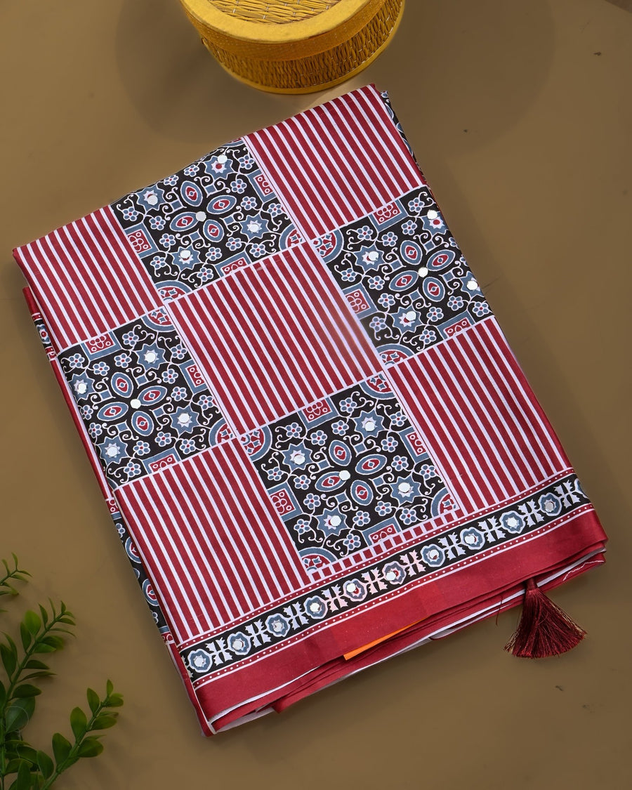 Off White Silk Printed Saree - Shop Vastram