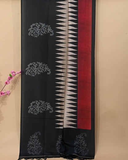Off White Silk Printed Saree - Shop Vastram
