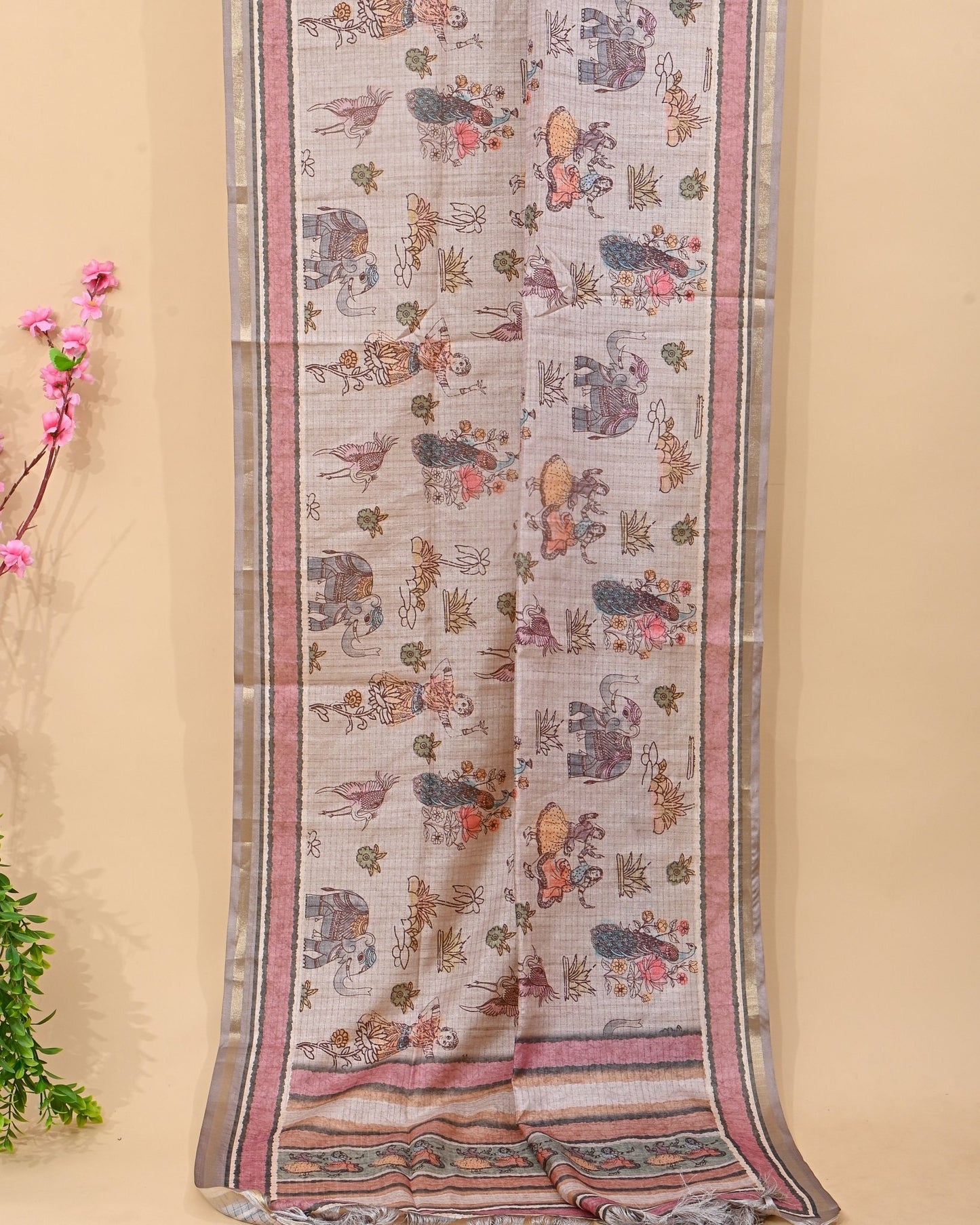Off White Silk Printed Saree - Shop Vastram