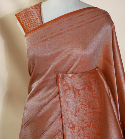 Orange Banarasi Tissue Saree - Shop Vastram