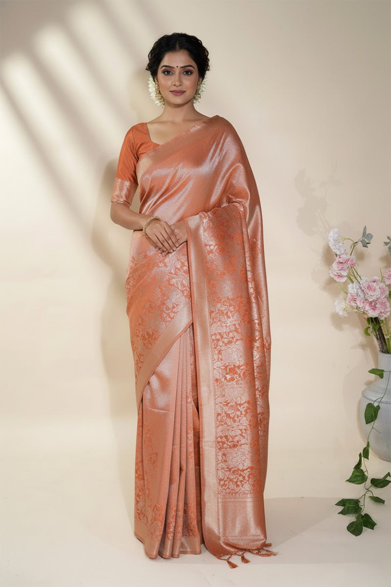 Orange Banarasi Tissue Saree - Shop Vastram