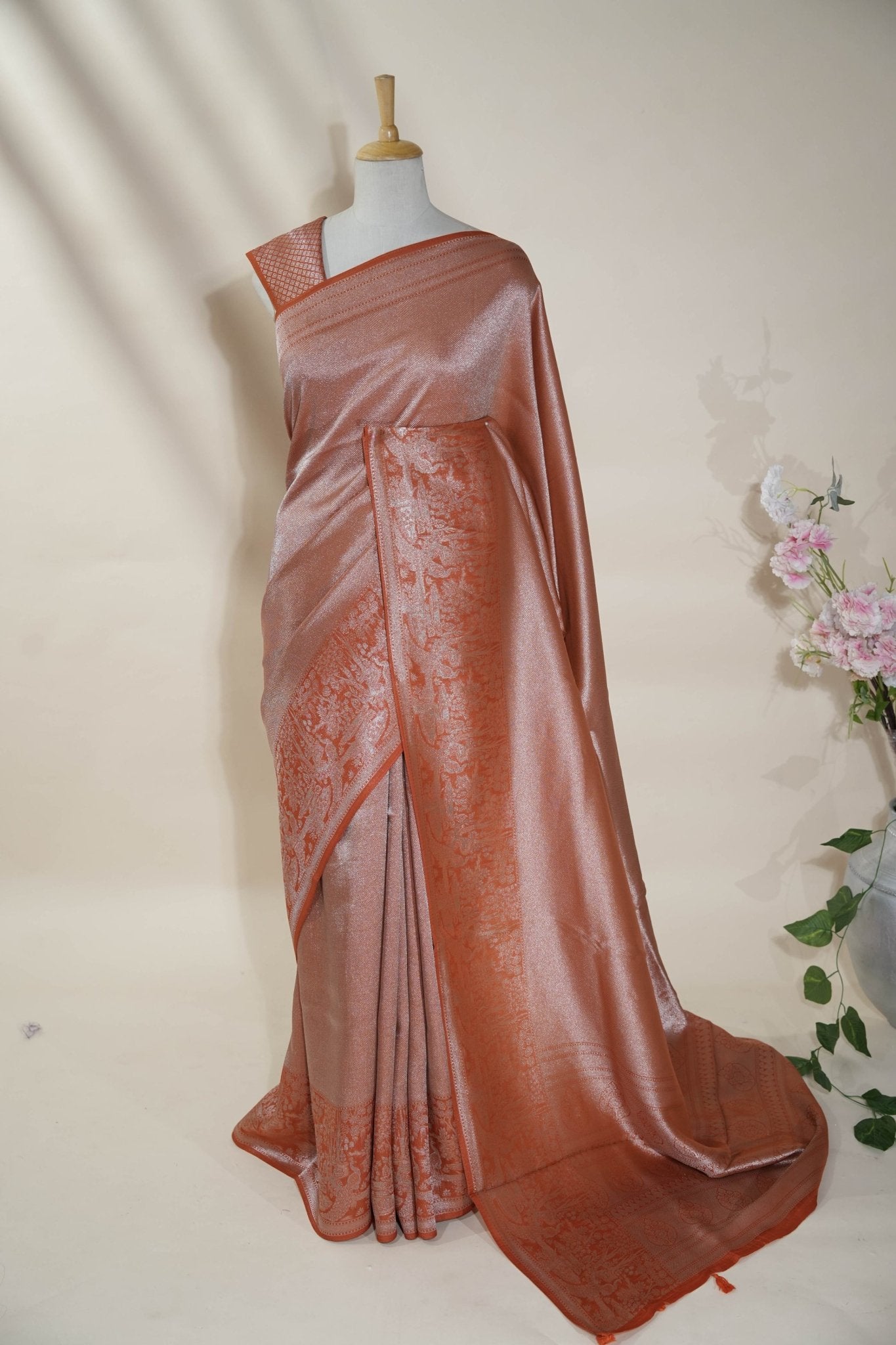 Orange Banarasi Tissue Saree - Shop Vastram