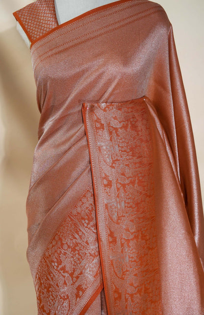 Orange Banarasi Tissue Saree - Shop Vastram