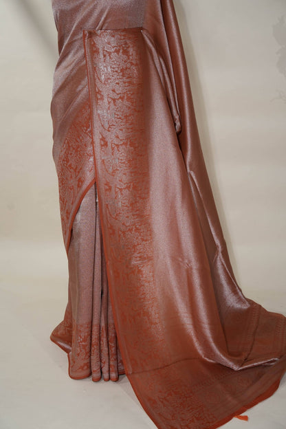 Orange Banarasi Tissue Saree - Shop Vastram