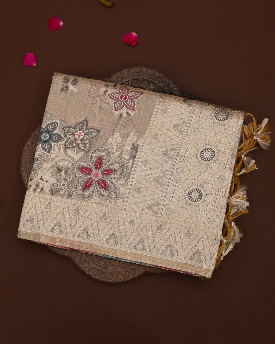 Orange color Chanderi Saree - Shop Vastram
