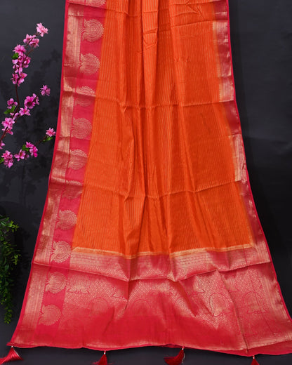 Orange Silk Banarasi Saree - Shop Vastram