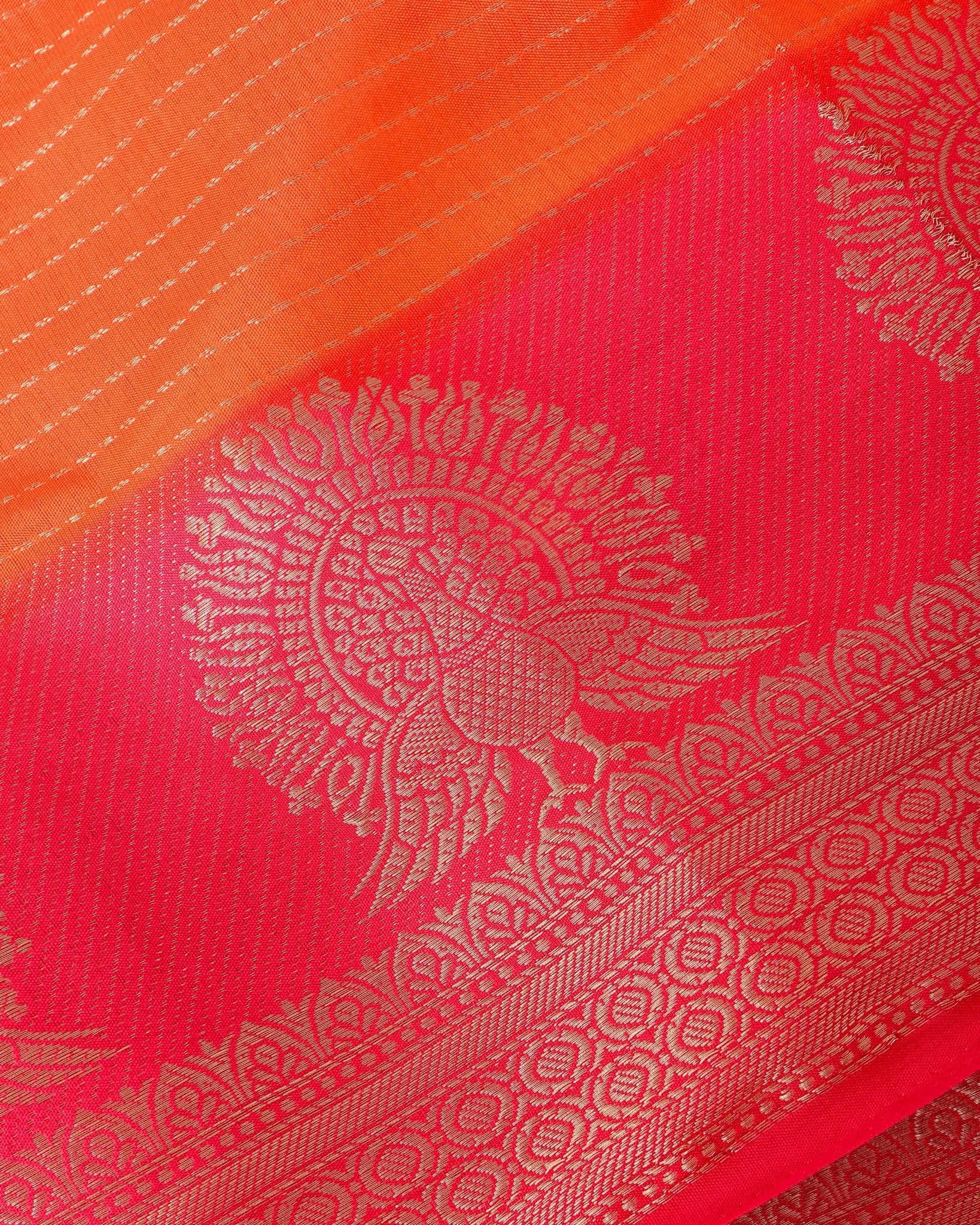 Orange Silk Banarasi Saree - Shop Vastram