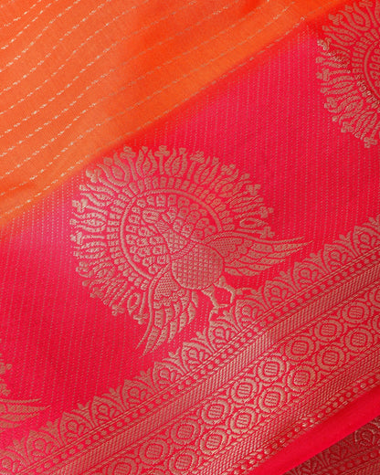 Orange Silk Banarasi Saree - Shop Vastram