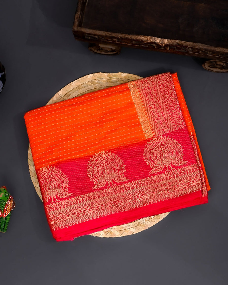 Orange Silk Banarasi Saree - Shop Vastram