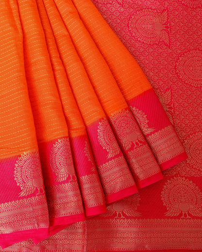 Orange Silk Banarasi Saree - Shop Vastram