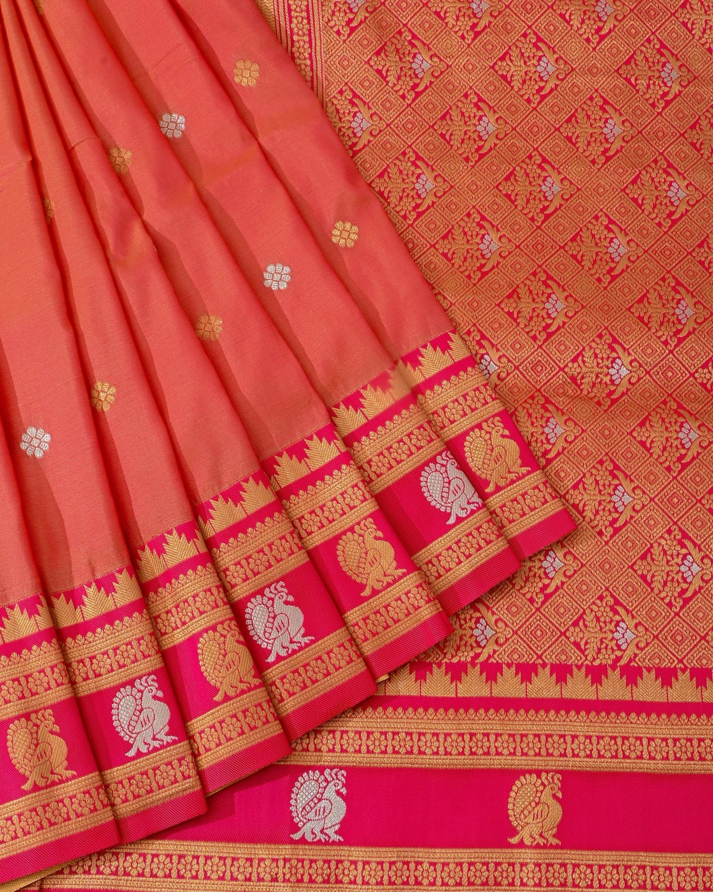 Orange Silk Banarsi saree - Shop Vastram