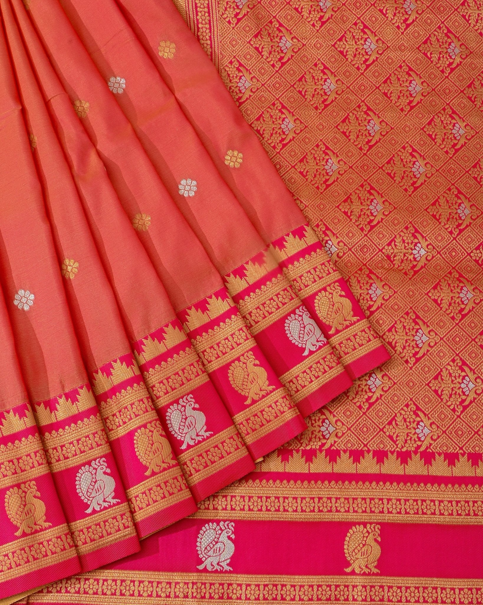 Orange Silk Banarsi saree - Shop Vastram