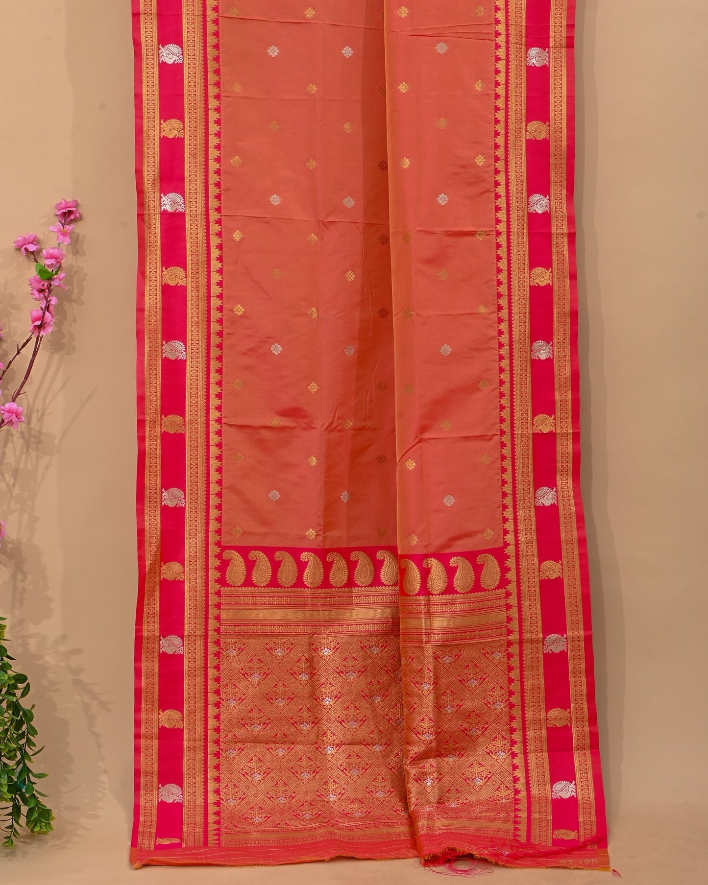 Orange Silk Banarsi saree - Shop Vastram