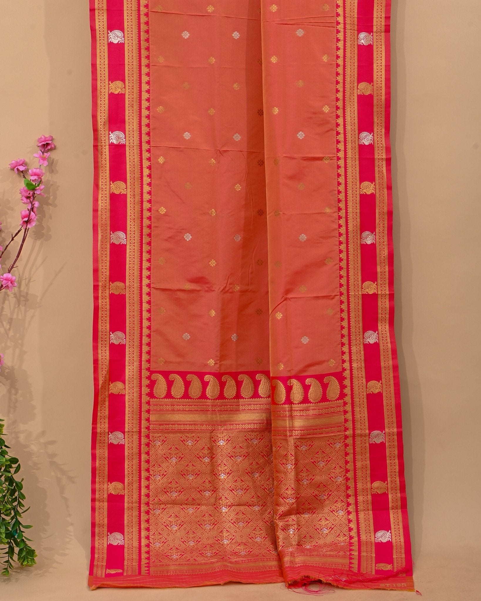 Orange Silk Banarsi saree - Shop Vastram