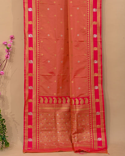 Orange Silk Banarsi saree - Shop Vastram