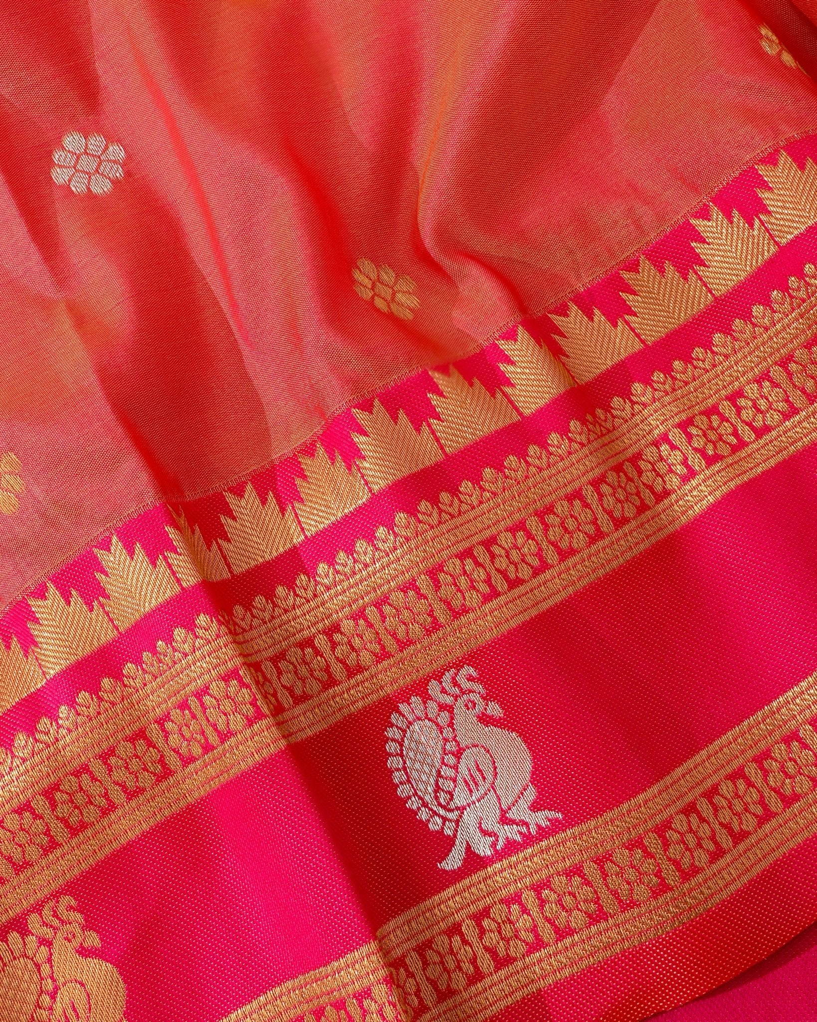 Orange Silk Banarsi saree - Shop Vastram