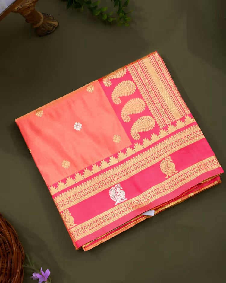 Orange Silk Banarsi saree - Shop Vastram