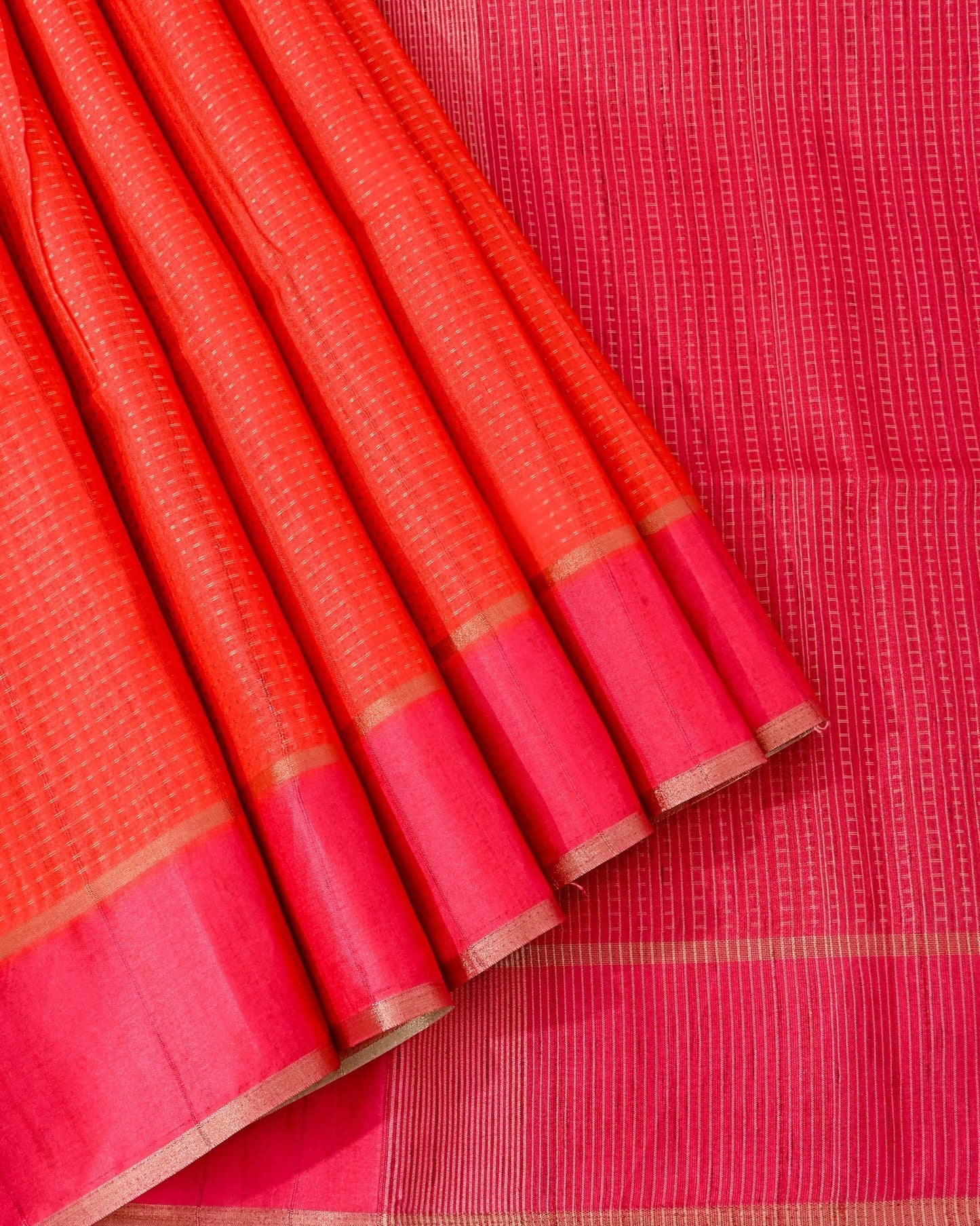 Orange Tusser Banarsi Saree - Shop Vastram