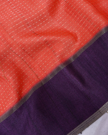 Orange Tusser Banarsi Saree - Shop Vastram