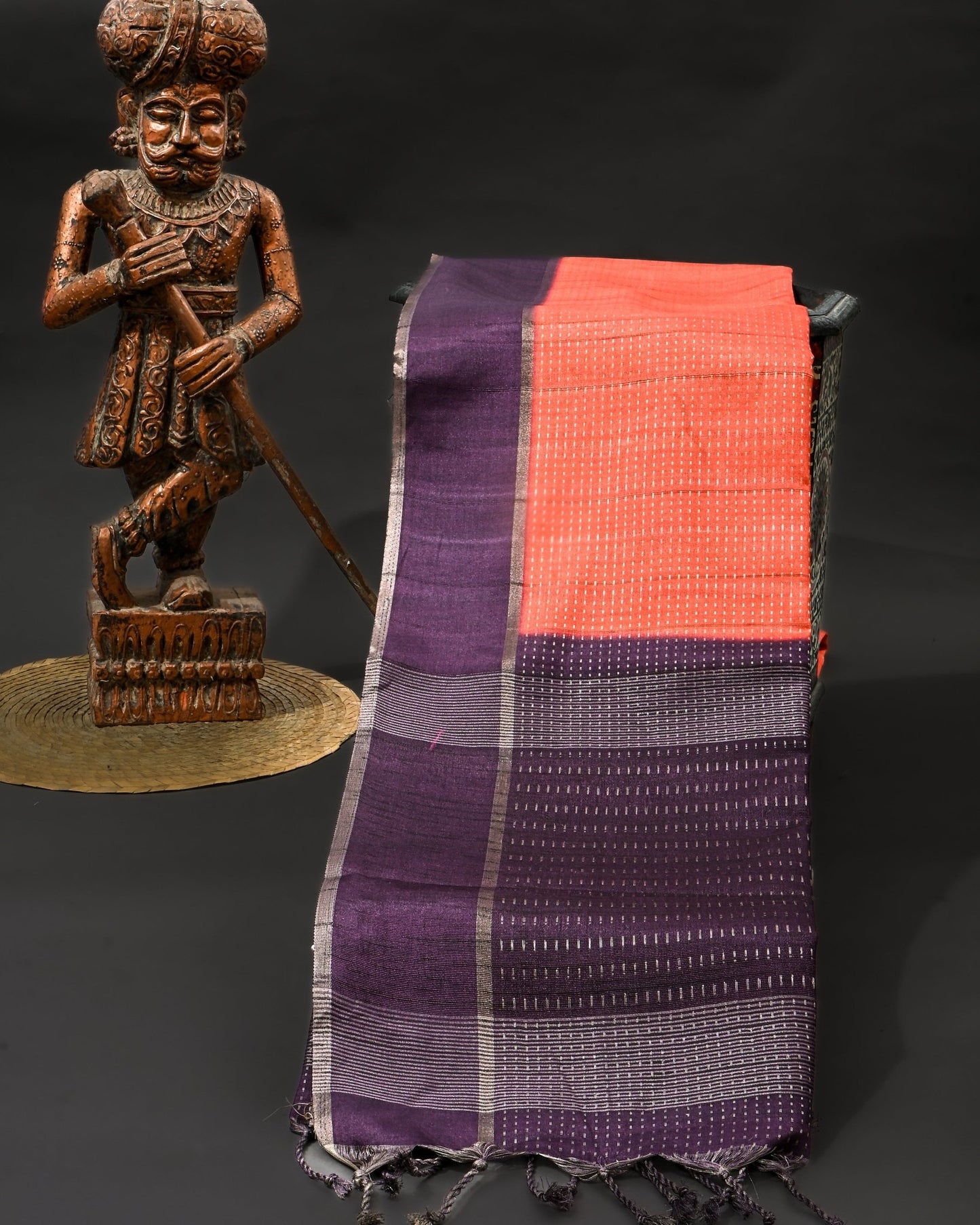 Orange Tusser Banarsi Saree - Shop Vastram